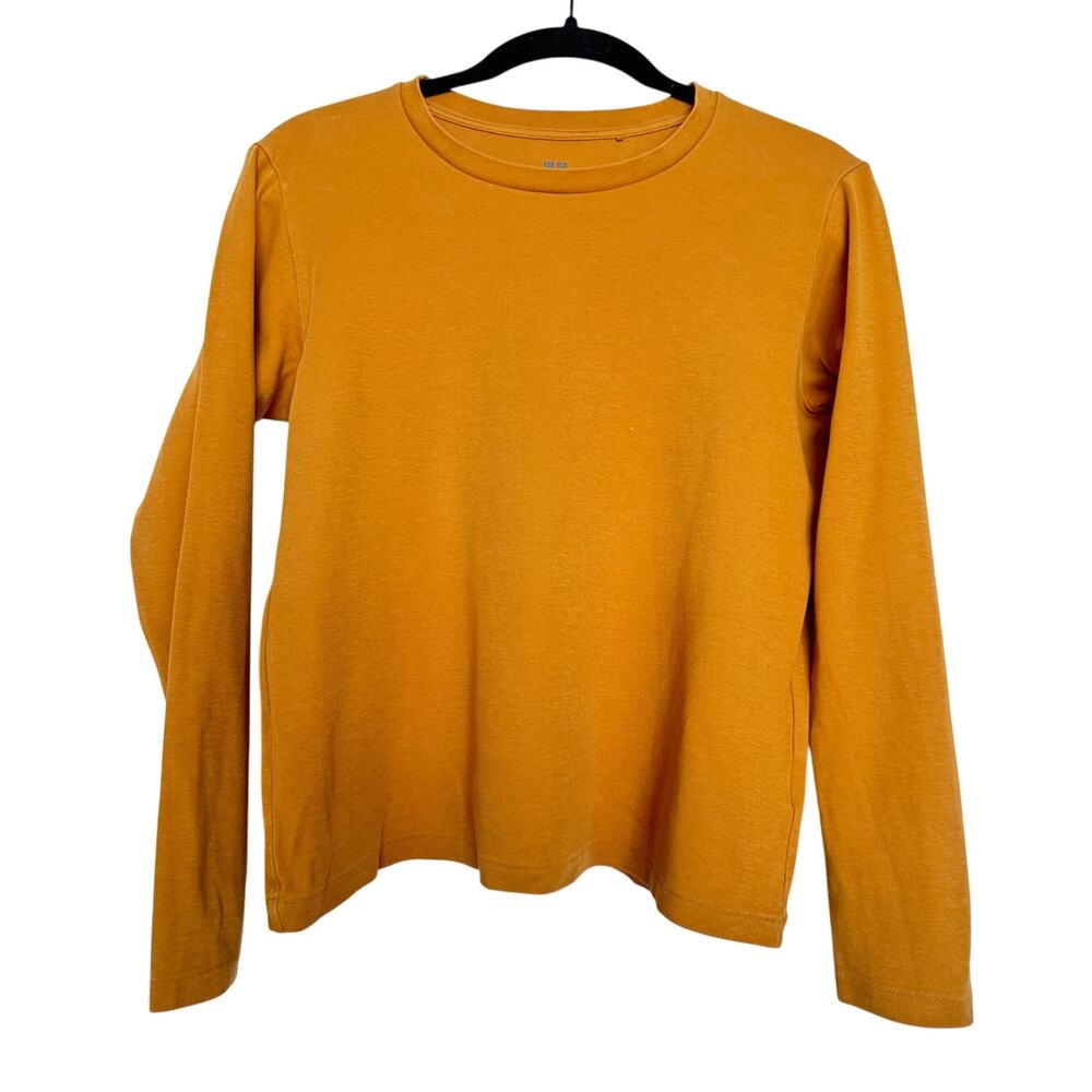 Uniqlo Size M Mustard Yellow Long Sleeve Crew Neck T-Shirt Cotton Spandex